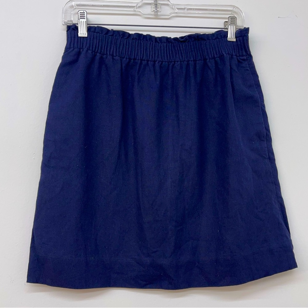 J Crew Womens  Skirt Linen Cotton Blue  Elastic Waist Size 6